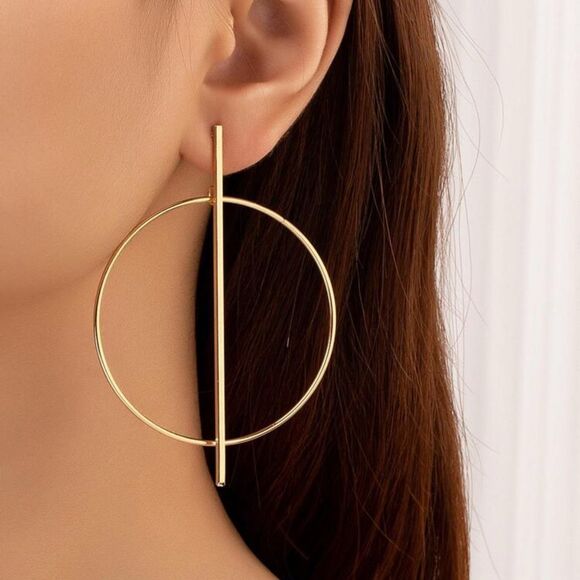 Gold Hoop Bar Earrings - Picture 1 of 2